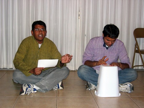 Two participants perform a Kutchi song at Kutchi Idol in 2006.